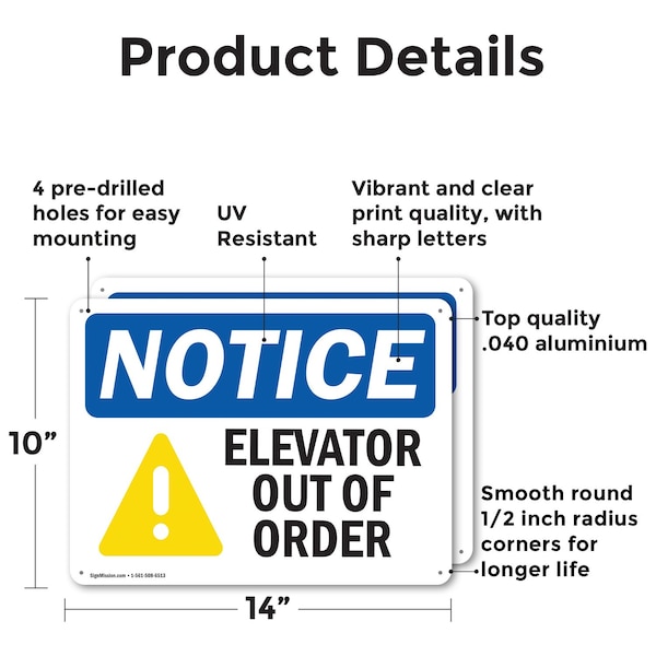 Elevator Out Of Order, 14 In W X Rectangle, Aluminum